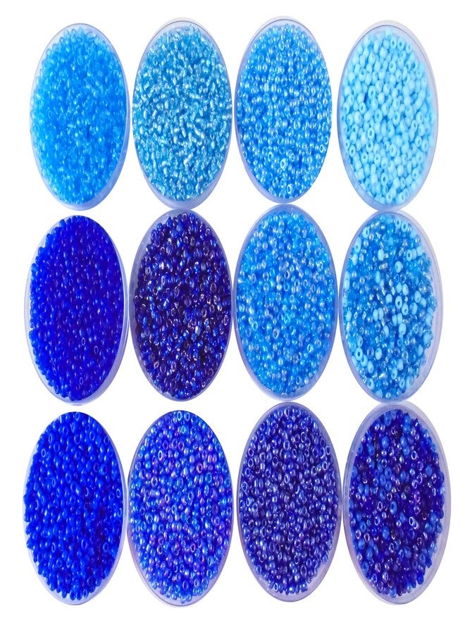 eshoppee 11/0 2 mm Glass Seed Beads for Jewellery Making kit Art and Crafts Materials for Embroidery Necklace Bracelet Earring Making Materials DIY kit 12 Colours 20 Gm X 12 (Blue-Turquoise) - Image 1